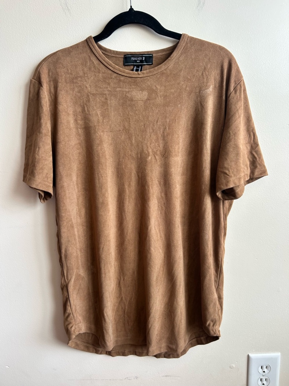 Forever 21 Men’s Brown Faux Suede Crew Neck Shirt M